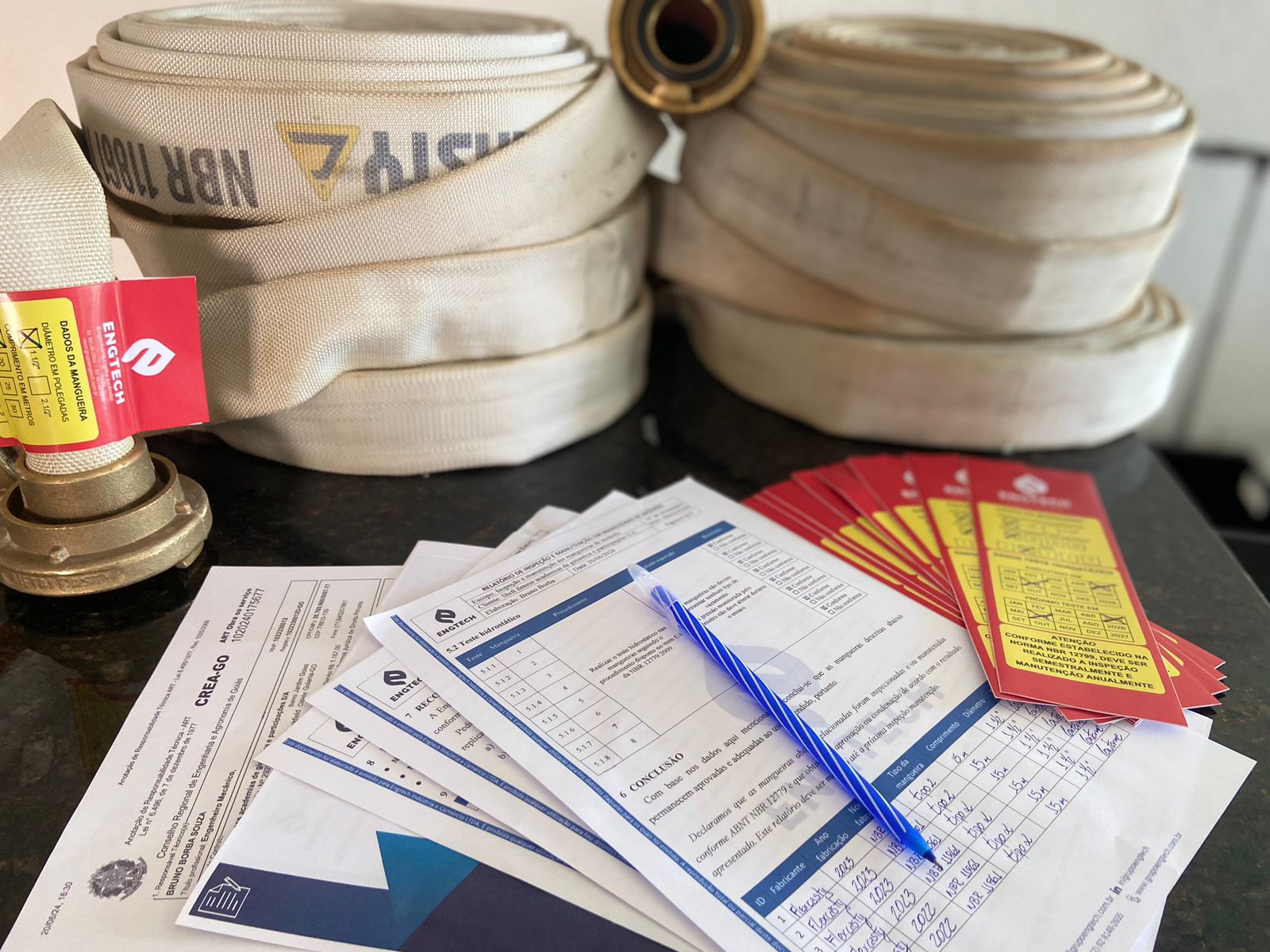 Engtech teste hidrostatico em mangueiras de incêndio